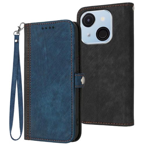 Funda de Cuero para Itel A50C con Correa de Mano y Hebilla Lateral Doble Plegable (Azul)