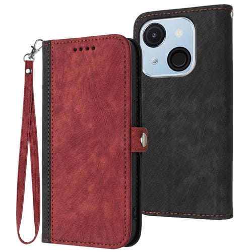 Funda de Cuero para Itel A50C con Correa de Mano y Hebilla Lateral Doble Plegable (Rojo)