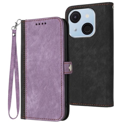 Funda de Cuero para Teléfono Itel A50C con Correa de Mano y Hebilla Lateral Doble Plegable (Morado)