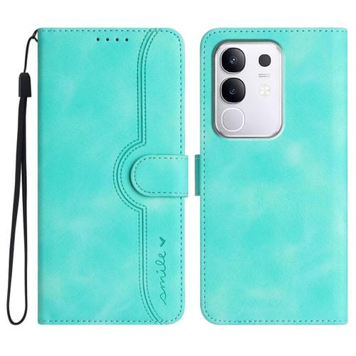 Funda de Piel con Diseño de Corazón para Vivo Y29 4G (Azul Claro)