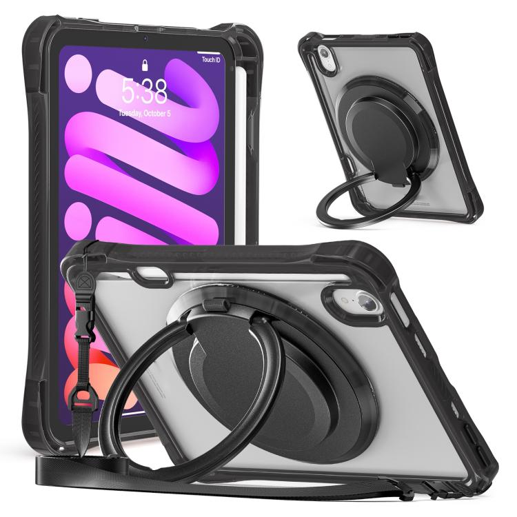 Funda Híbrida TPU para iPad Mini 2024/Mini 6 con Asa de Anillo Giratorio (Negra)