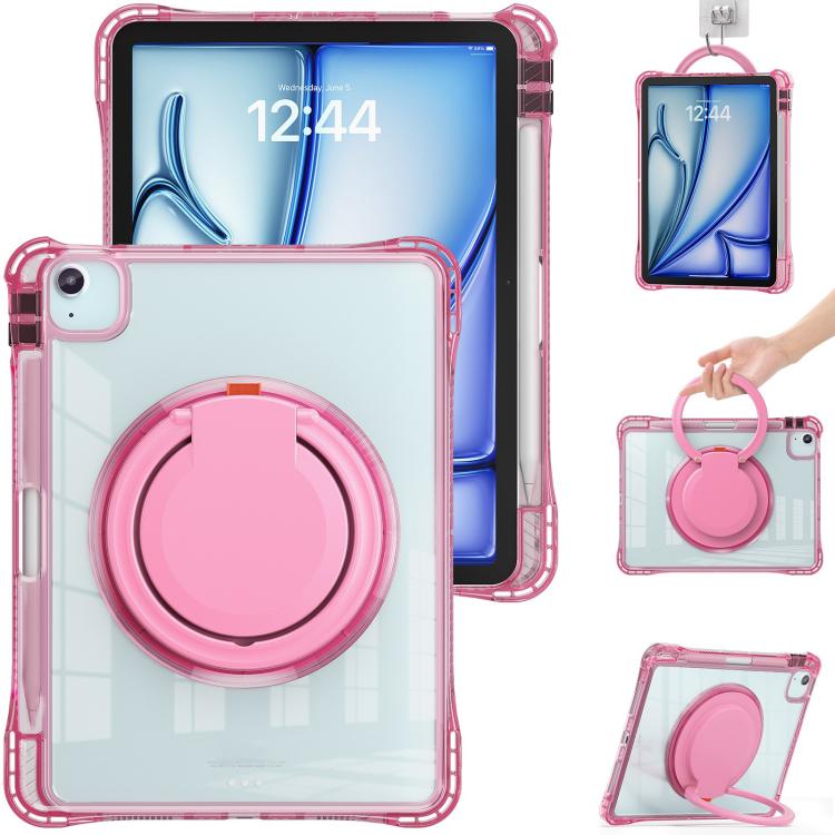 Funda híbrida TPU para iPad Air 11 (2025/2024) y Pro 11 (2022) con asa giratoria (Rosa Roja)