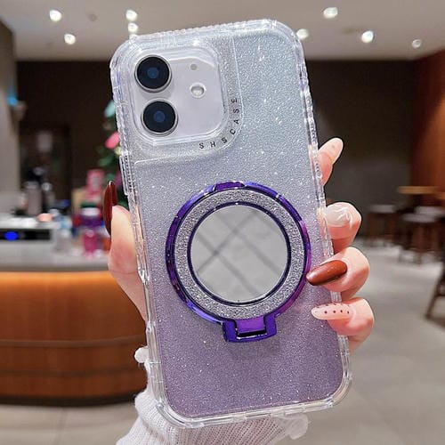 Funda para Teléfono Magsafe iPhone 11 con Soporte Espejo y Purpurina (Morado)