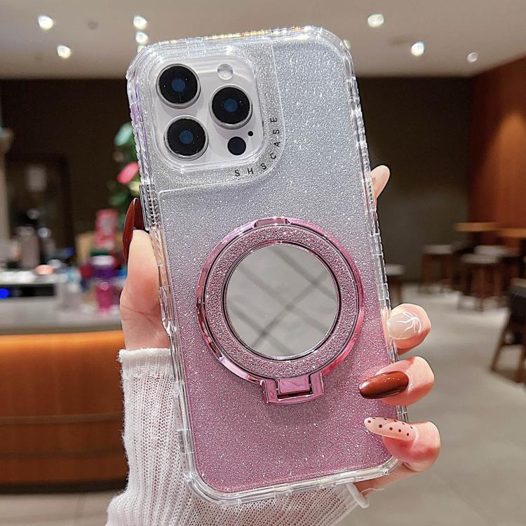 Funda para Teléfono Magsafe con Soporte Espejo y Purpurina para iPhone 15 Pro Max (Rosa)
