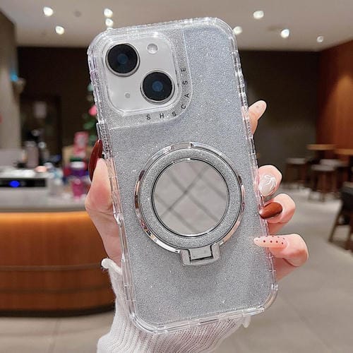 Funda para Teléfono Magsafe iPhone 15 Plus Soporte Espejo Purpurina (Plateada)