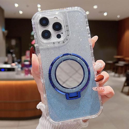 Funda para Teléfono Magsafe con Soporte Espejo y Purpurina para iPhone 13 Pro (Azul)