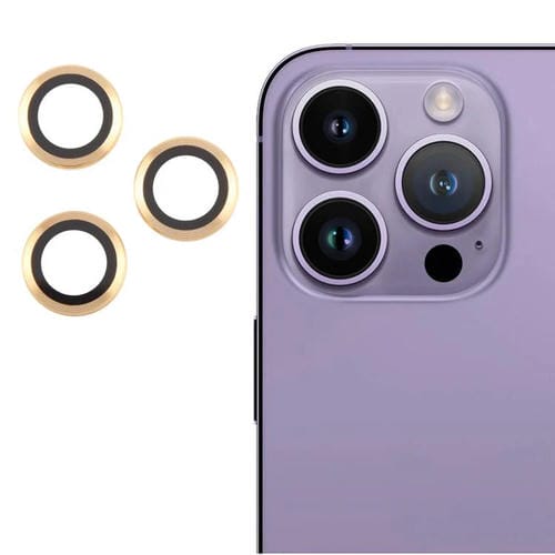 Cubierta de Cámara Trasera + Protector de Lente + Vidrio Templado 9H para iPhone 15 Pro Max y 15 Pro (Dorado)
