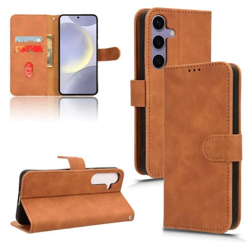 Funda de cuero con tapa magnética y diseño de piel para Samsung Galaxy S25 FE 5G (marrón)