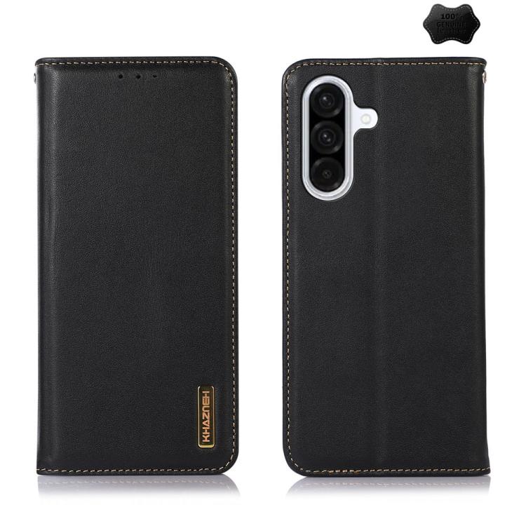 Funda de piel de vacuno KHAZNEH Nappa con capa superior para Samsung Galaxy S25 FE 5G (negra)