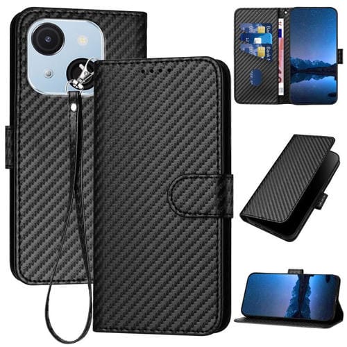 Funda de Cuero con Hebilla de Fibra de Carbono para Itel A50C Yx0070 con Cordón (Negro)