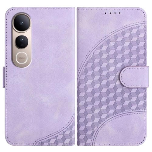 Funda de Cuero con Relieve de Cabeza de Elefante y Cordón para Vivo V50 Lite 4G/5G (Morado Claro)