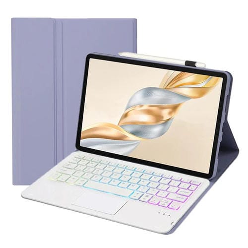 Funda de Cuero para Honor Pad X9 Pro 11.5 con Teclado Bluetooth, Retroiluminación y Panel Táctil (Blanco Lavanda)