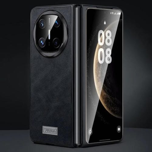 Funda HĂbrida de Cuero y TPU para Huawei Mate X6 Sulada a Prueba de Golpes (Negro)