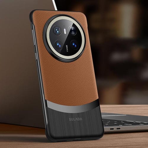 Funda hĂbrida PC con cuero de vaca para Huawei Mate 70 Sulada (MarrĂłn)
