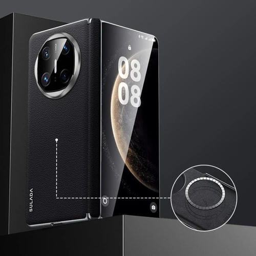 Funda Híbrida Cuero de Vaca con Capa Superior sin Marco para Huawei Mate X6 Sulada (Negro)