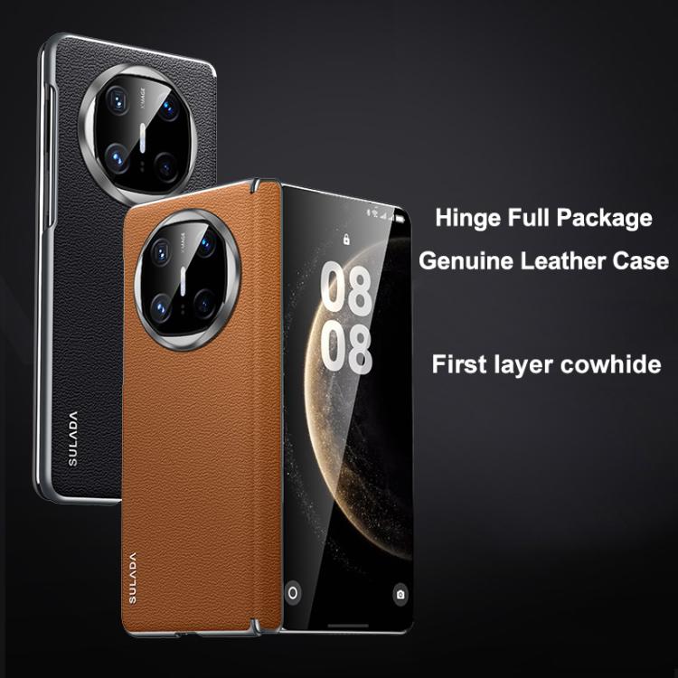 Funda HĂbrida Cuero de Vaca con Capa Superior sin Marco para Huawei Mate X6 Sulada (Negro)