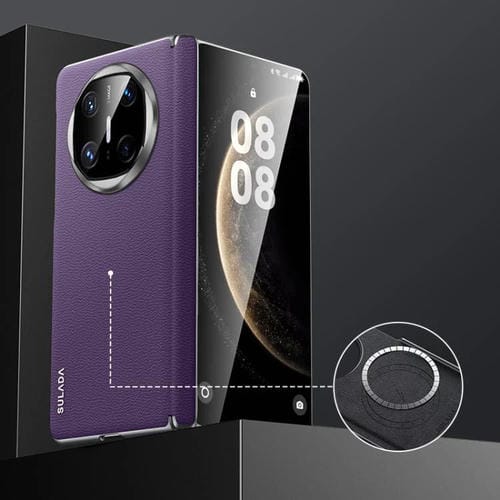 Funda hĂbrida PC con capa superior cuero vaca sin marco para Huawei Mate X6 Sulada (Morado)