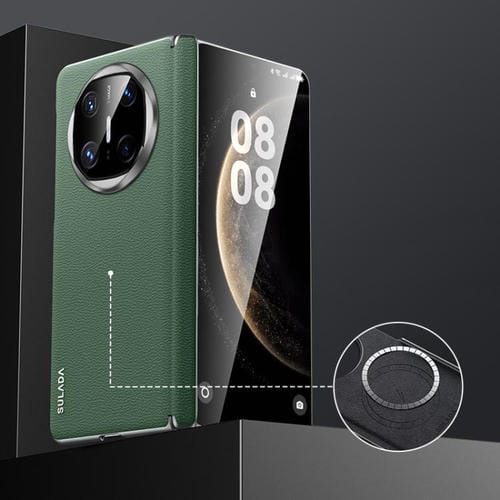 Funda HĂbrida Cuero de Vaca con Capa Superior sin Marco para Huawei Mate X6 Sulada (Verde)