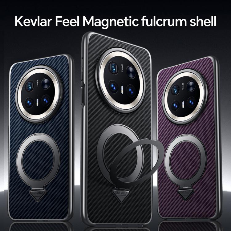 Funda para Teléfono Huawei Mate 70 con Soporte Magnético Magsafe y Textura Kevlar (Morado)