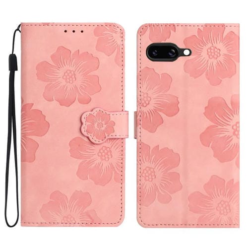 Funda de Cuero con Estampado de Flores en Relieve para Google Pixel 9A (Rosa)