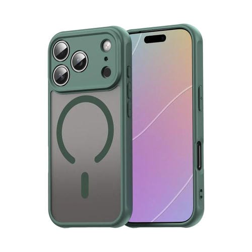 Funda híbrida de TPU y PC esmerilada Magsafe para iPhone 17 Pro Fan Dun Series (verde)