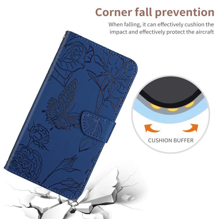 Funda de Cuero con Tapa y Diseño de Mariposas En Relieve para Infinix Hot 50 Pro 4G (Azul)