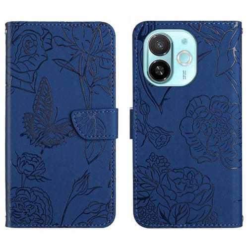 Funda de Cuero con Tapa para Tecno Spark 30C 5G con Diseño de Mariposas (Azul)
