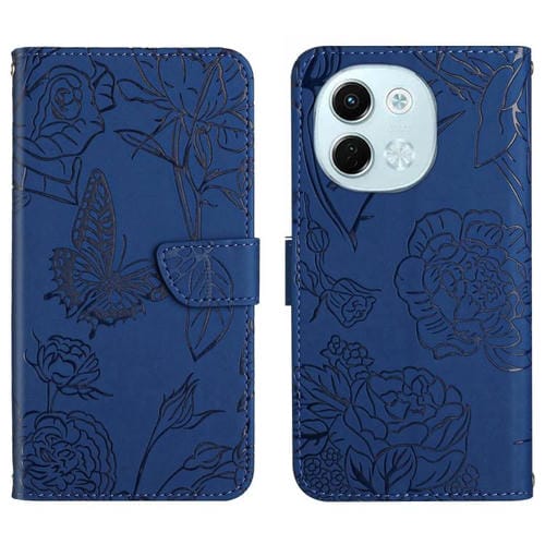 Funda de Cuero con Tapa con Relieve de Mariposa para Tecno Spark 30 5G (Azul)