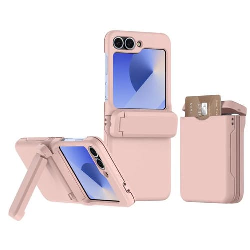 Funda Plegable para Teléfono Samsung Galaxy Z Flip5 5G con Ranura para Tarjeta y Cadena de Goma con Resorte (Rosa)