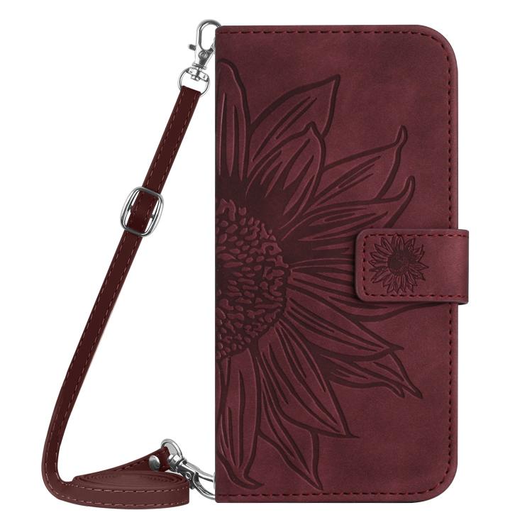 Funda de Cuero con Tapa y Cordón para Infinix Hot 50 Pro+ 4G Diseño Girasol (Rojo Vino)