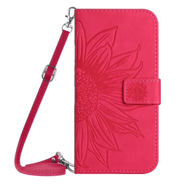 Funda de Cuero con Tapa y Cordón para Infinix Hot 50 Pro+ 4G con Diseño de Girasol (Rosa y Rojo)