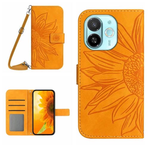 Funda de Cuero con Tapa y Cordón para Tecno Spark 30C 5G con Diseño Girasol (Amarillo)