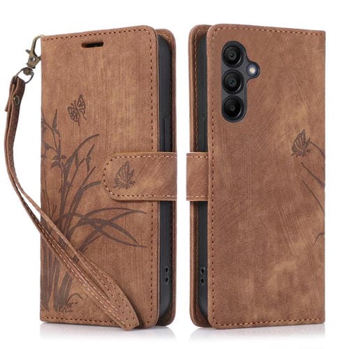 Funda para Samsung Galaxy A16 5G Cuero Relieve Mariposa y OrquĂdea (MarrĂłn)