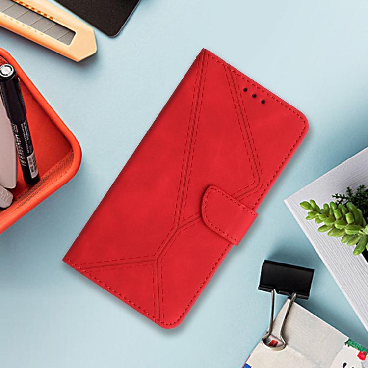 Funda de cuero con relieve y costuras para Infinix Smart 10 Plus 4G (roja)