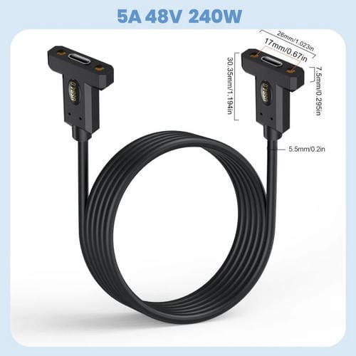 Cable de Extensión de Panel Fijo con Conector Hembra Tipo C USB4 a Hembra Tipo C, 1 m