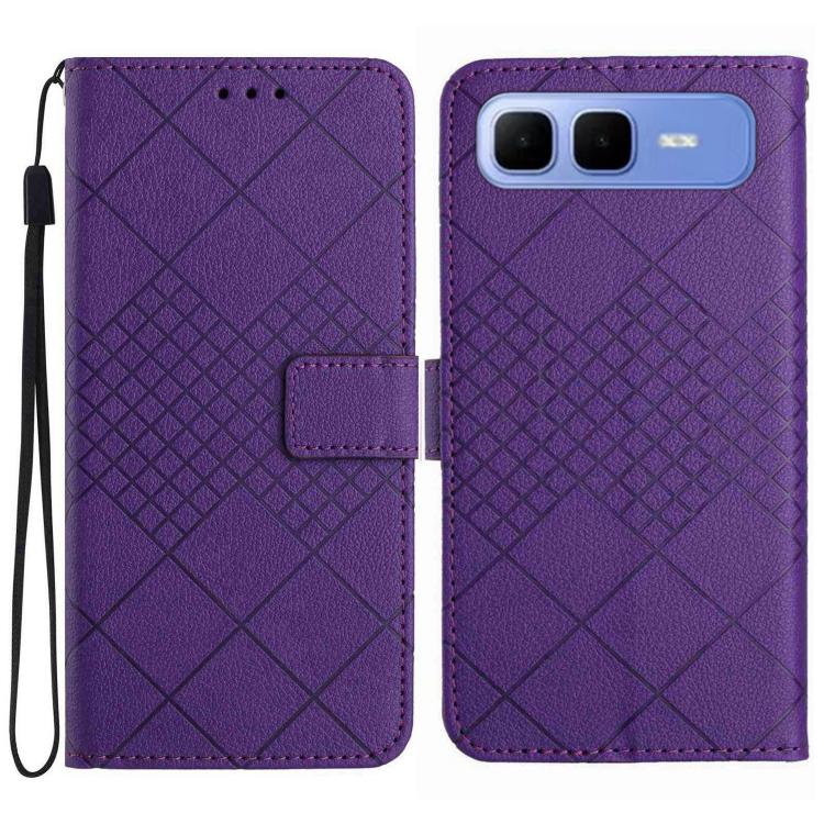 Funda de cuero con textura de cuadrĂcula rĂłmbica para Infinix Smart 10 Plus 4G (morado)