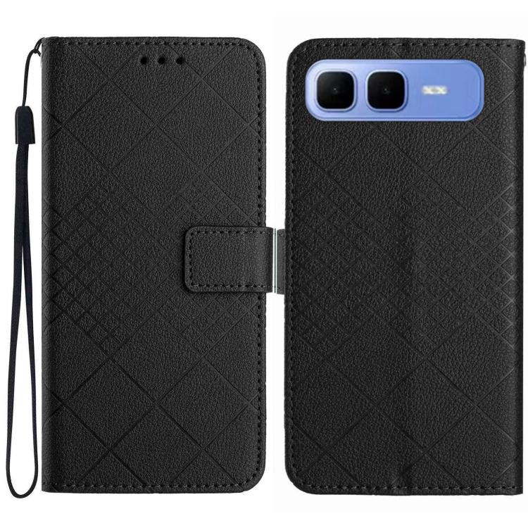 Funda de cuero con textura de cuadrĂcula rĂłmbica para Infinix Smart 10 Plus 4G (negra)