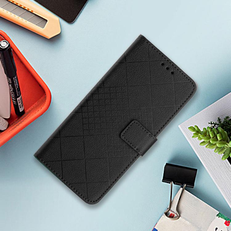 Funda de cuero con textura de cuadrĂcula rĂłmbica para Infinix Smart 10 Plus 4G (negra)