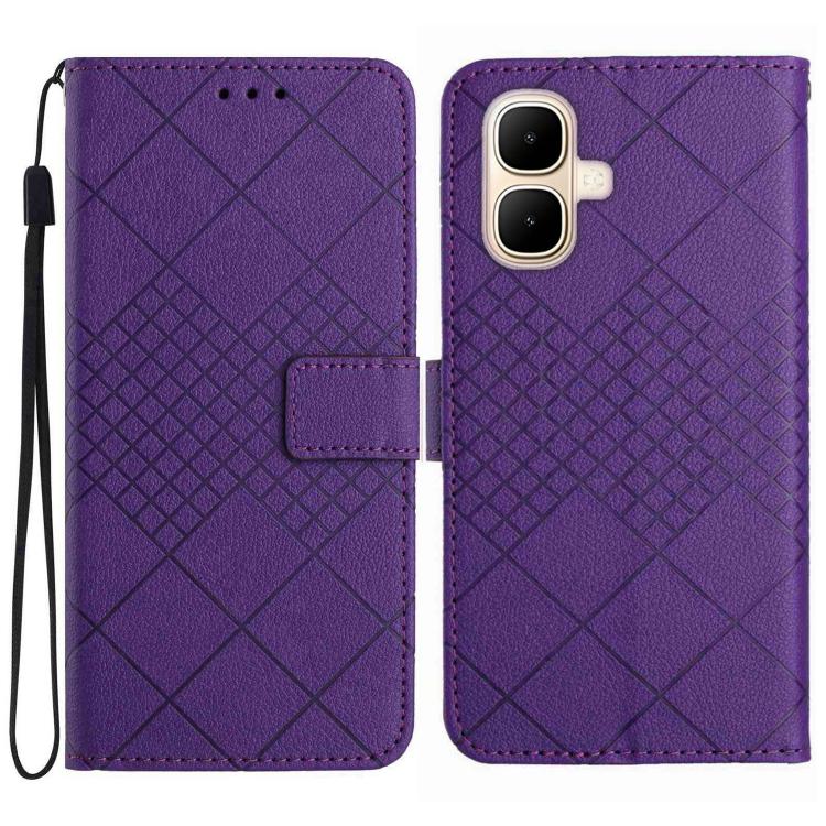 Funda de cuero con textura de cuadrĂcula rĂłmbica para Infinix Smart 10 4G / Tecno Pop 10 (morado)