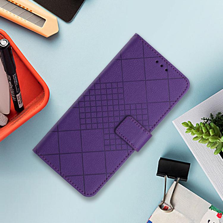 Funda de cuero con textura de cuadrĂcula rĂłmbica para Infinix Smart 10 4G / Tecno Pop 10 (morado)