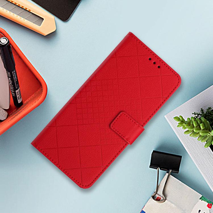 Funda de cuero con textura de cuadrĂcula rĂłmbica para Infinix Smart 10 4G / Tecno Pop 10 (roja)