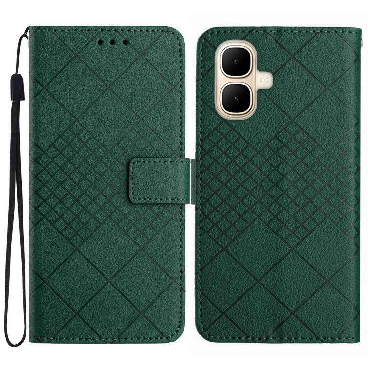 Funda de cuero con textura de cuadrĂcula rĂłmbica para Infinix Smart 10 4G / Tecno Pop 10 (verde)