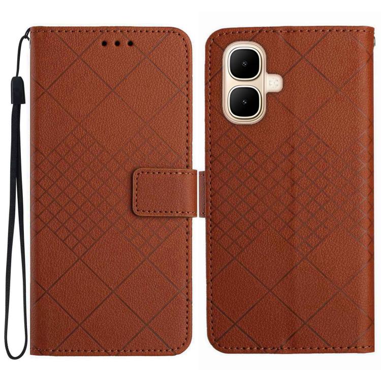 Funda de cuero con textura de cuadrĂcula rĂłmbica para Infinix Smart 10 4G / Tecno Pop 10 (marrĂłn)