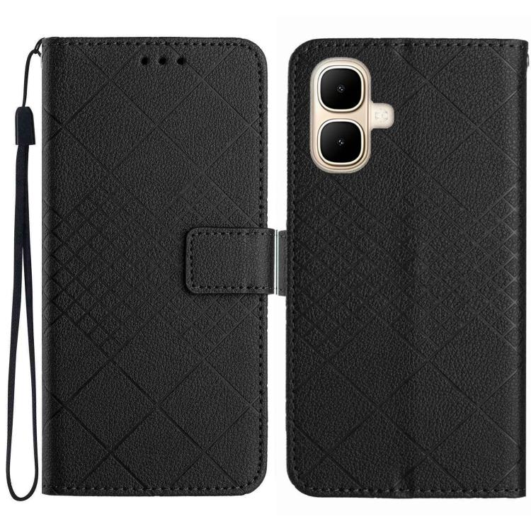 Funda de cuero con textura de cuadrĂcula rĂłmbica para Infinix Smart 10 4G / Tecno Pop 10 (negra)