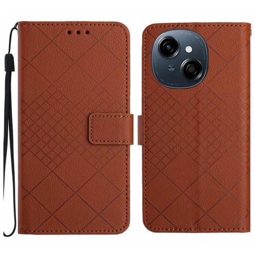 Funda de Cuero con Textura de Cuadrícula Rómbica para Tecno Pop 9 4G y Spark Go 2025 4G (Marrón)
