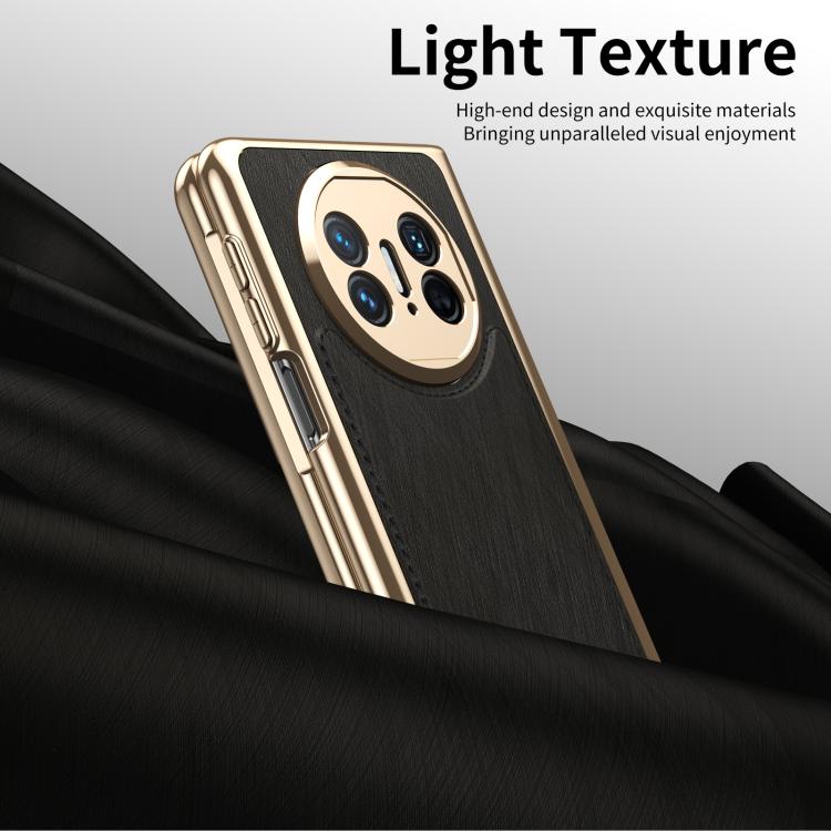 Estuche para Teléfono Huawei Mate X3 con Brocado Plateado y Alambre Dorado Integrado (Negro)