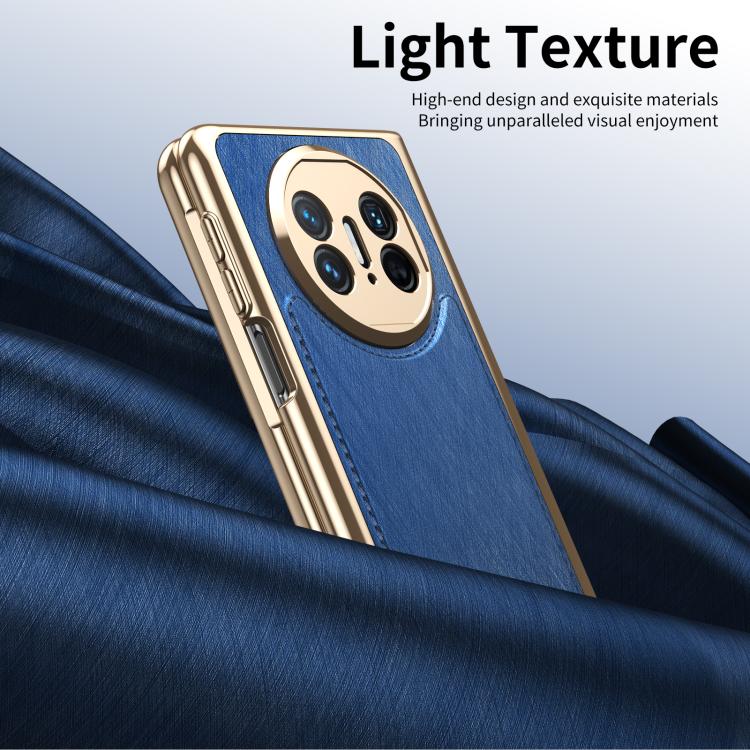 Estuche para Teléfono Huawei Mate X3 con Baño de Brocado Plateado y Alambre Dorado Integrado (Azul)