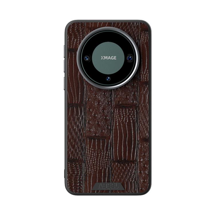 Funda de Cuero Genuino con Micrograbado 6D Magsafe para Huawei Mate 60 Pro / 60 Pro+ (Marrón)