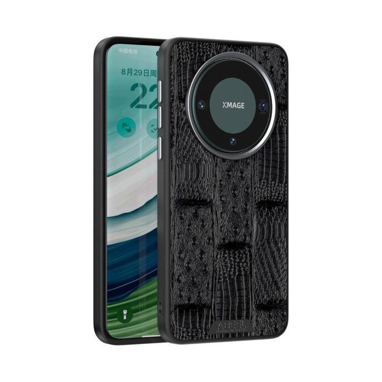 Funda de Piel Auténtica Magsafe con Micrograbado 6D y Diseño Abeel Beast para Huawei Mate 60 (Negra)