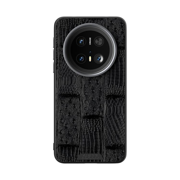 Funda de Piel Auténtica Magsafe con Micrograbado 6D y Diseño Abeel Beast para Huawei Mate 70 (Negra)
